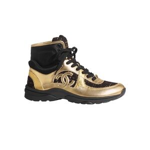 CHANEL Women's Gold and Black Sneaker Boot